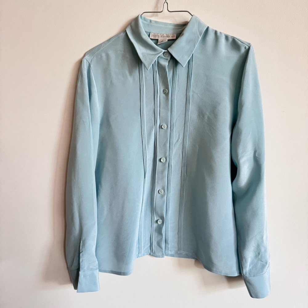 Petite Sophisticate Light Blue Blouse